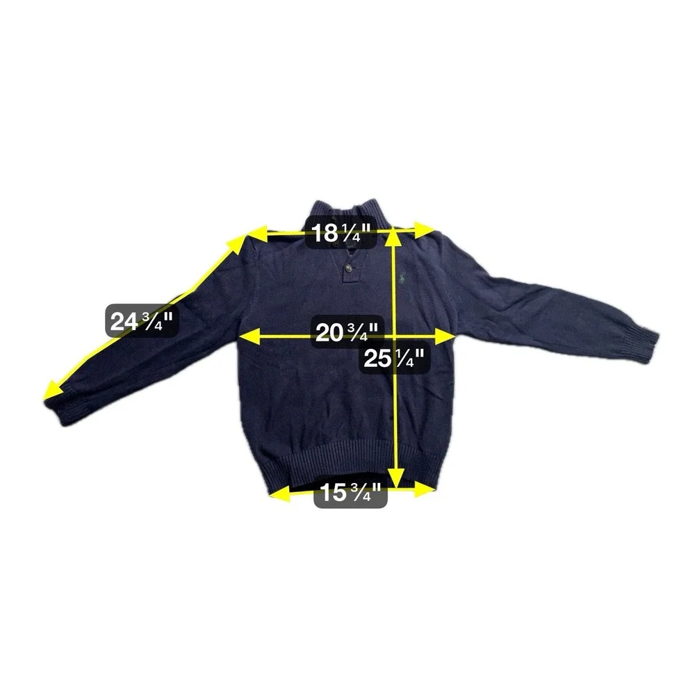 Vintage‎ Polo By Ralph Lauren Collared Knit Henley Sweater Navy Blue Men's Large